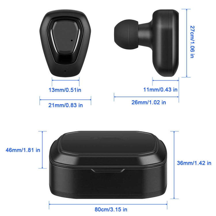 A7 TWS Bluetooth 5.0 Twin Wireless Bluetooth Earphone with Charging Box, Support Call(Black)