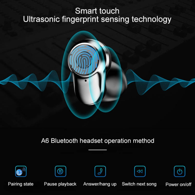 A6 TWS Bluetooth 5.0 Touch Wireless Bluetooth Earphone with Charging Box & LED Smart Digital Display, Support Voice Assistant & Memory Connection & HD Call