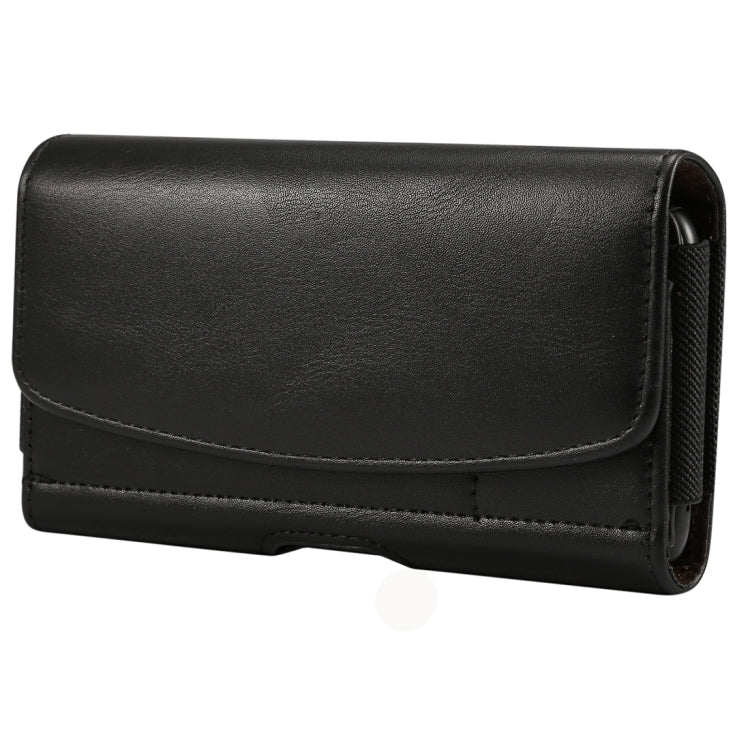 Lambskin Elastic Band Men 5.2 Inch Mobile Phone Universal Hanging Waist Leather Case with Card Slot(Black)
