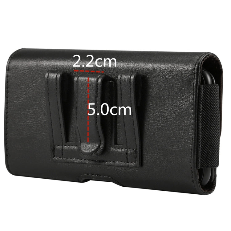 Lambskin Elastic Band Men 5.2 Inch Mobile Phone Universal Hanging Waist Leather Case with Card Slot(Black)