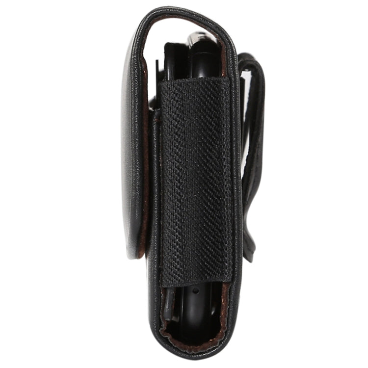 Lambskin Elastic Band Men 5.2 Inch Mobile Phone Universal Hanging Waist Leather Case with Card Slot(Black)