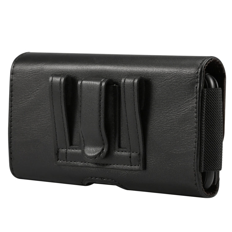 Lambskin Elastic Band Men 5.2 Inch Mobile Phone Universal Hanging Waist Leather Case with Card Slot(Black)
