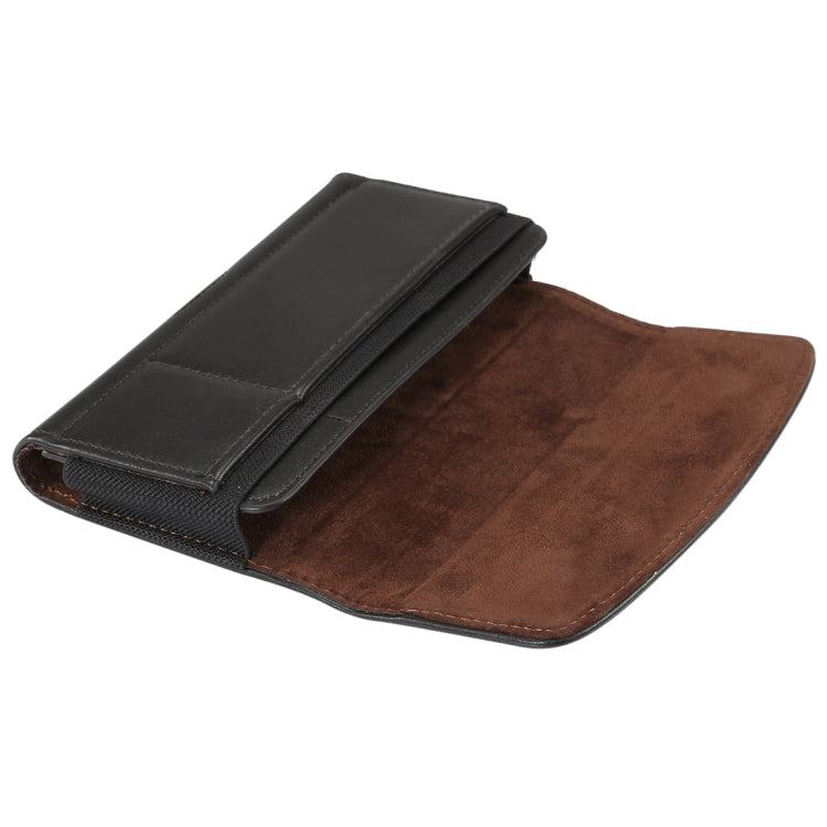 Lambskin Elastic Band Men 5.2 Inch Mobile Phone Universal Hanging Waist Leather Case with Card Slot(Black)