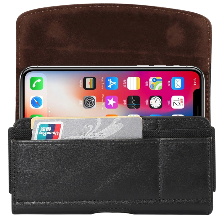 Lambskin Elastic Band Men 5.2 Inch Mobile Phone Universal Hanging Waist Leather Case with Card Slot(Black)
