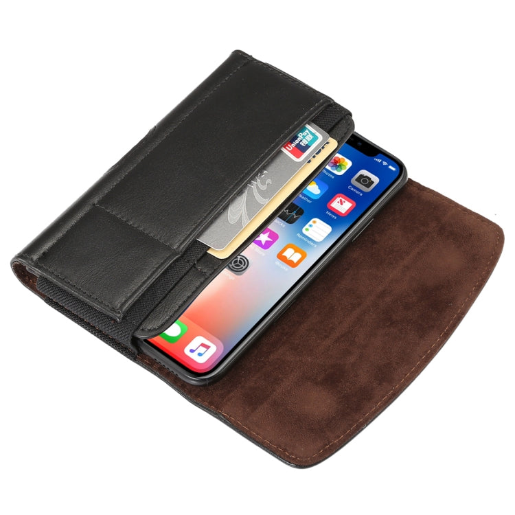 Lambskin Elastic Band Men 5.2 Inch Mobile Phone Universal Hanging Waist Leather Case with Card Slot(Black)