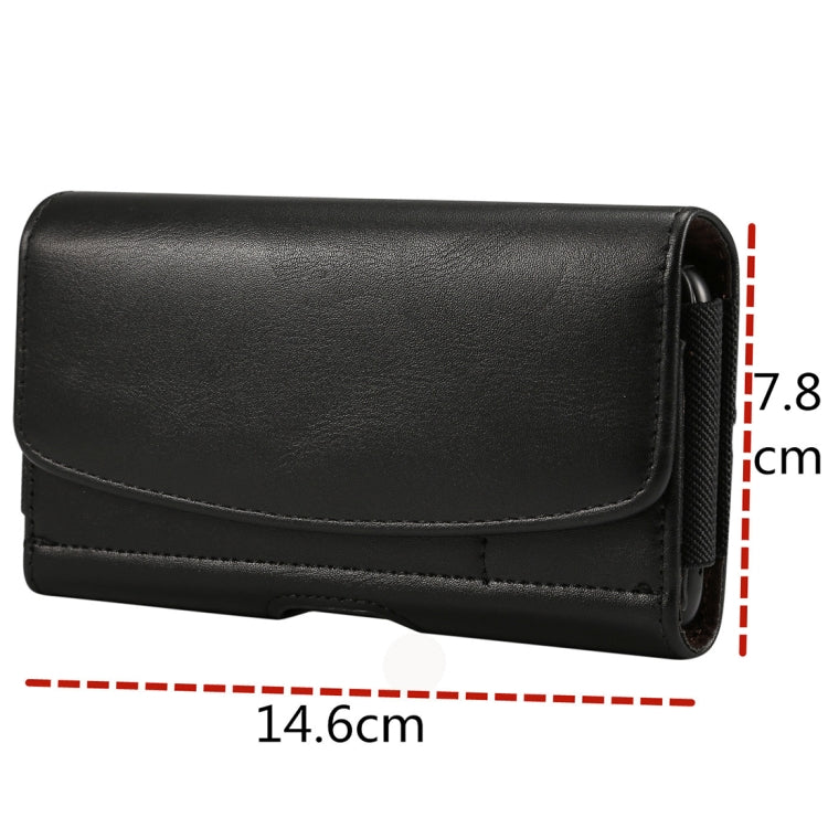 Lambskin Elastic Band Men 5.2 Inch Mobile Phone Universal Hanging Waist Leather Case with Card Slot(Black)