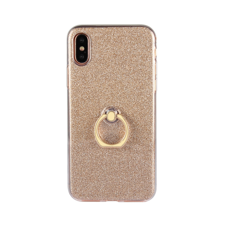 For iPhone X / XS Glittery Powder Shockproof TPU Case with 360 Degree Rotation Ring Holder