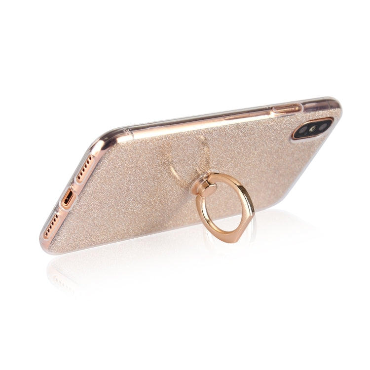For iPhone X / XS Glittery Powder Shockproof TPU Case with 360 Degree Rotation Ring Holder