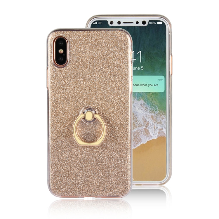 For iPhone X / XS Glittery Powder Shockproof TPU Case with 360 Degree Rotation Ring Holder