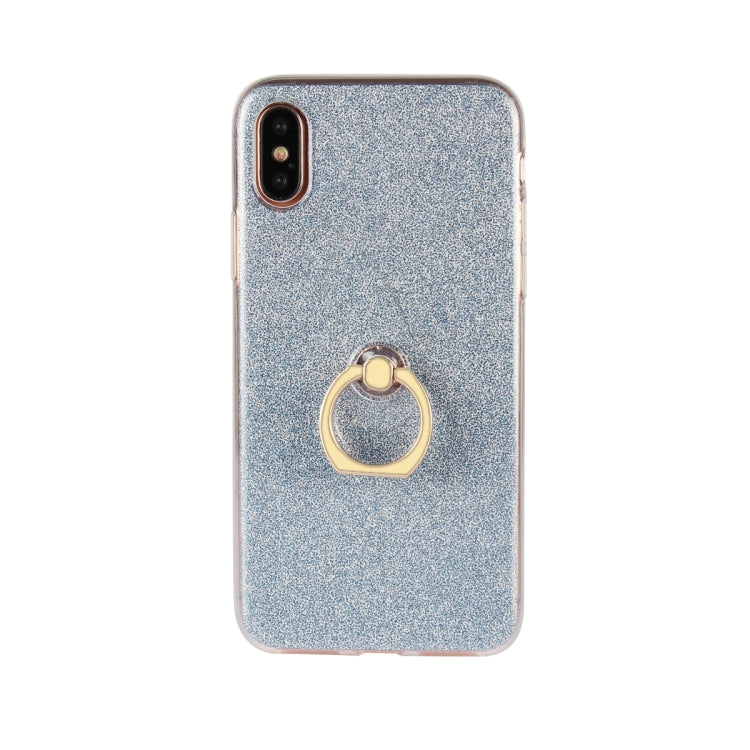 For iPhone X / XS Glittery Powder Shockproof TPU Case with 360 Degree Rotation Ring Holder