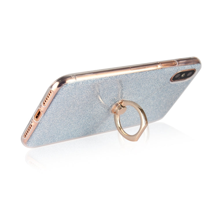 For iPhone X / XS Glittery Powder Shockproof TPU Case with 360 Degree Rotation Ring Holder