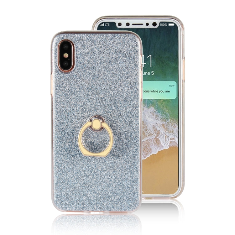 For iPhone X / XS Glittery Powder Shockproof TPU Case with 360 Degree Rotation Ring Holder