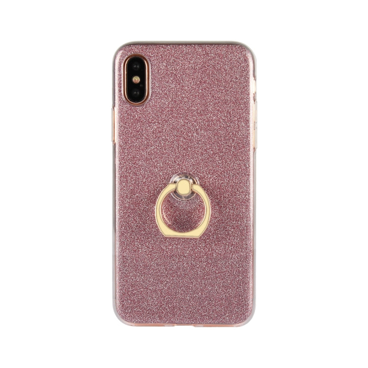 For iPhone X / XS Glittery Powder Shockproof TPU Case with 360 Degree Rotation Ring Holder