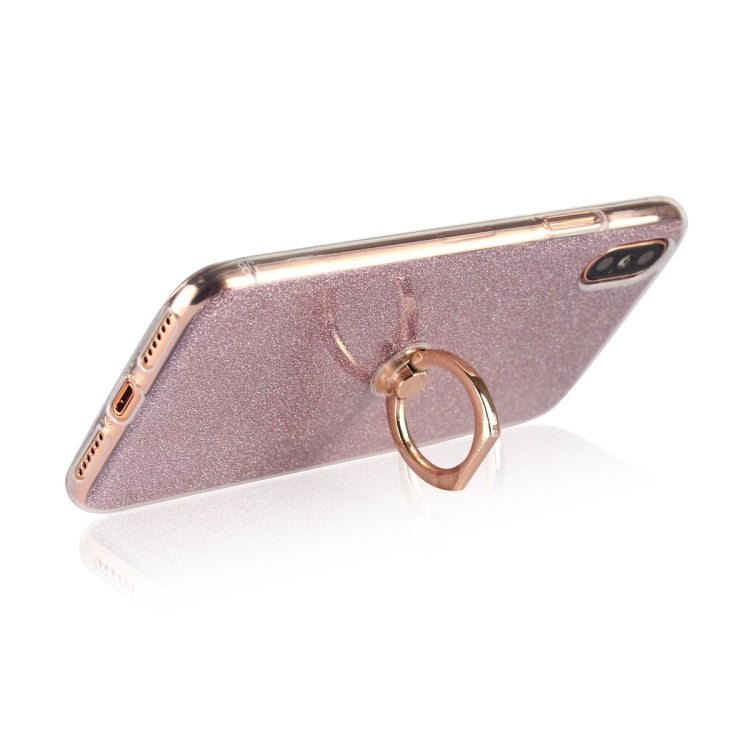 For iPhone X / XS Glittery Powder Shockproof TPU Case with 360 Degree Rotation Ring Holder