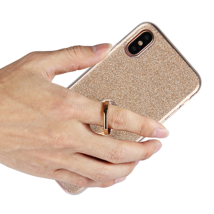 For iPhone X / XS Glittery Powder Shockproof TPU Case with 360 Degree Rotation Ring Holder