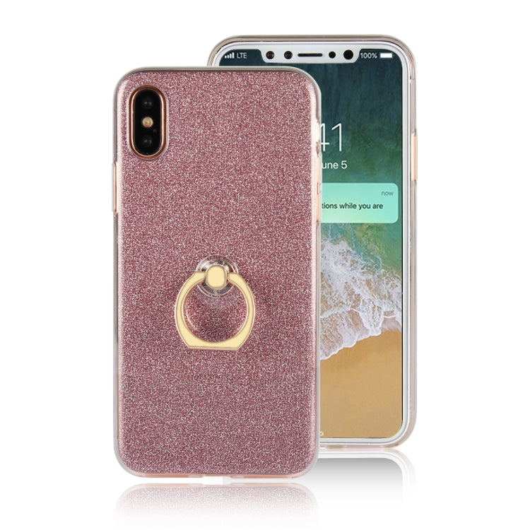 For iPhone X / XS Glittery Powder Shockproof TPU Case with 360 Degree Rotation Ring Holder