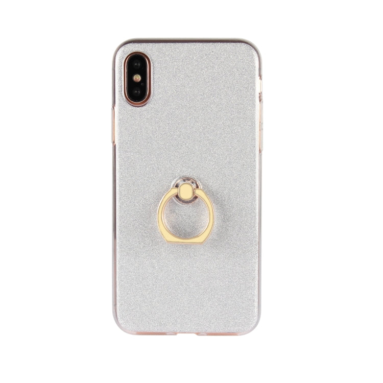 For iPhone X / XS Glittery Powder Shockproof TPU Case with 360 Degree Rotation Ring Holder