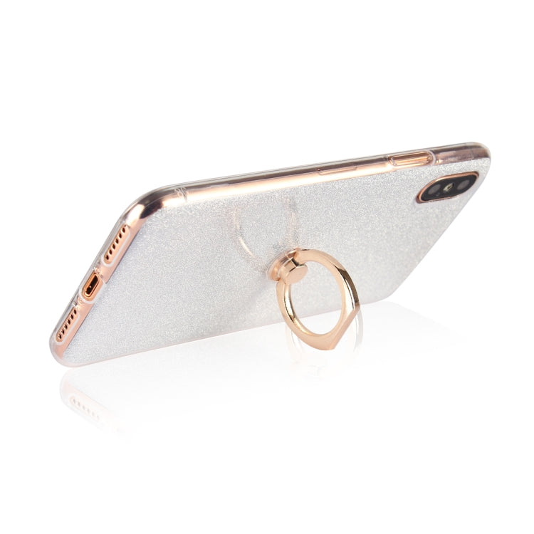 For iPhone X / XS Glittery Powder Shockproof TPU Case with 360 Degree Rotation Ring Holder