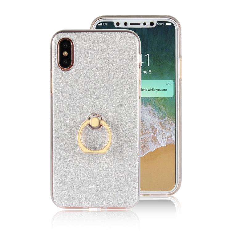 For iPhone X / XS Glittery Powder Shockproof TPU Case with 360 Degree Rotation Ring Holder