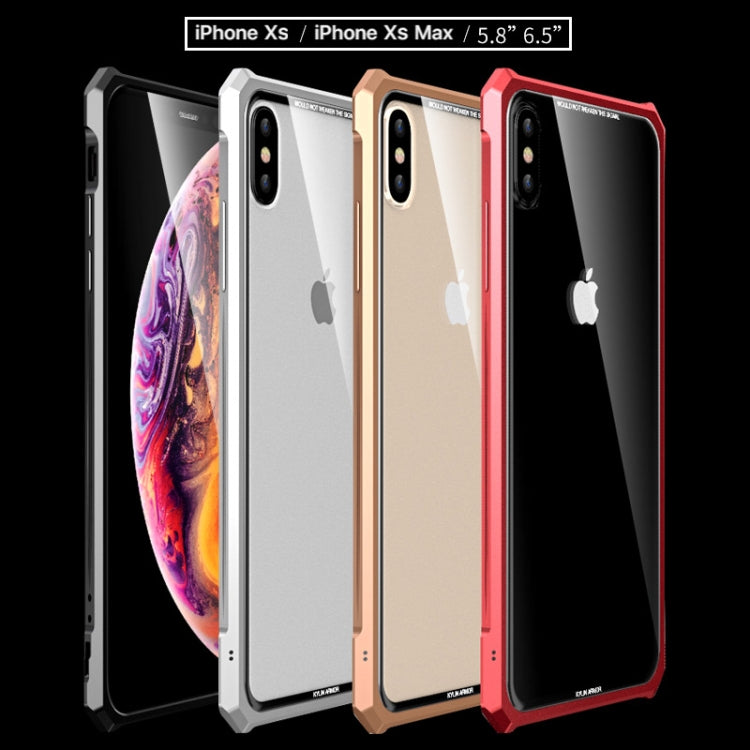 For iPhone XS Snap-on Aluminum Frame and Tempered Glass Back Plate Case