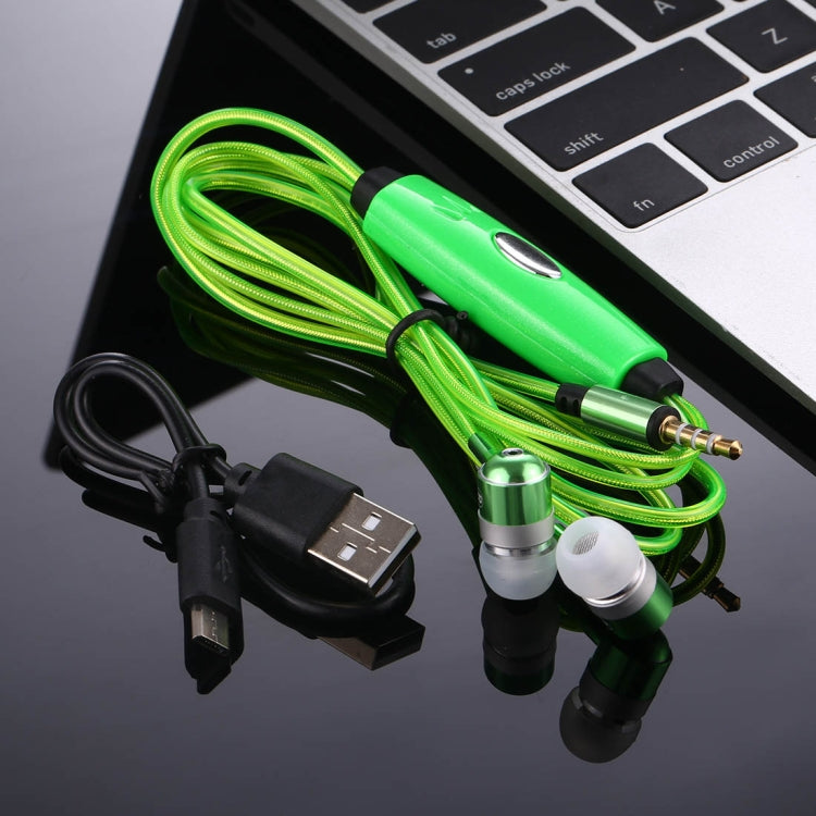 1.1m 3.5mm Plug Universal Stereo Visible EL Flowing Light Earphones with Mic