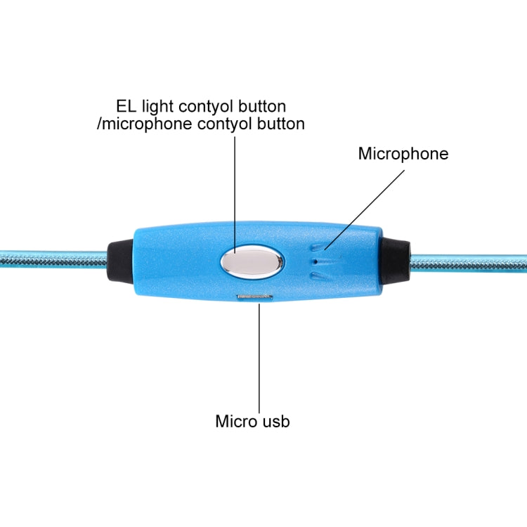 1.1m 3.5mm Plug Universal Stereo Visible EL Flowing Light Earphones with Mic
