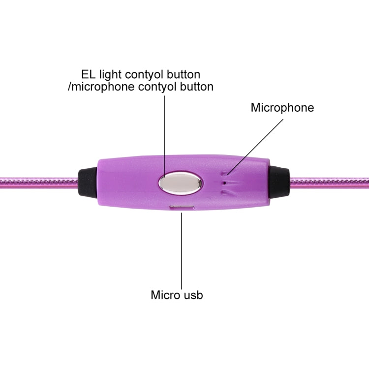 1.1m 3.5mm Plug Universal Stereo Visible EL Flowing Light Earphones with Mic