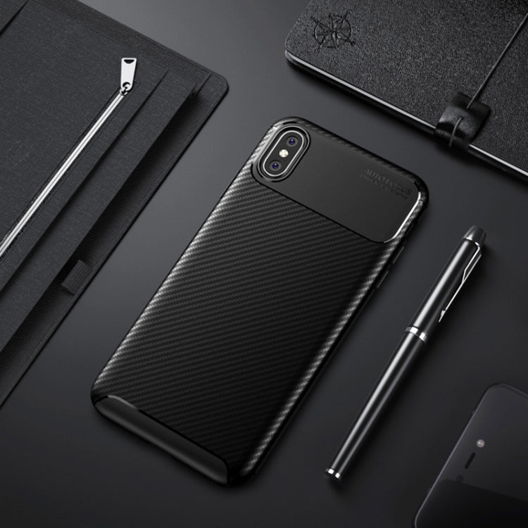 For iPhone X / XS Beetle Shape Carbon Fiber Texture Shockproof TPU Case