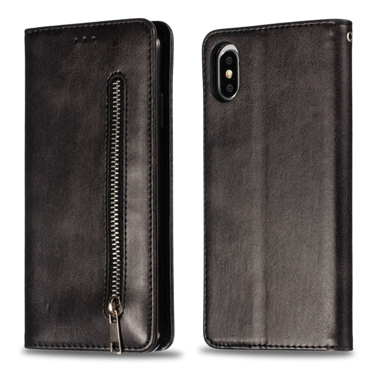 For iPhone X / XS Calf Texture Zipper Magnetic Horizontal Flip Leather Case with Wallet & Holder & Card Slots