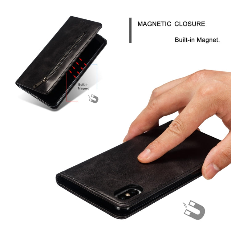 For iPhone X / XS Calf Texture Zipper Magnetic Horizontal Flip Leather Case with Wallet & Holder & Card Slots