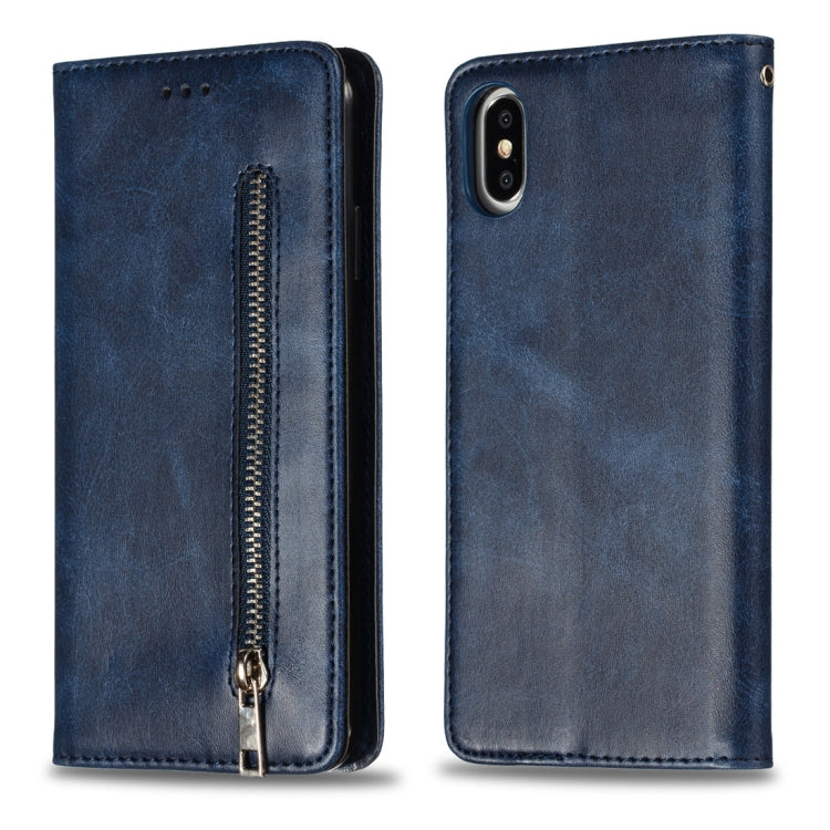 For iPhone X / XS Calf Texture Zipper Magnetic Horizontal Flip Leather Case with Wallet & Holder & Card Slots