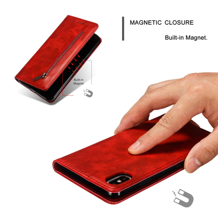 For iPhone X / XS Calf Texture Zipper Magnetic Horizontal Flip Leather Case with Wallet & Holder & Card Slots