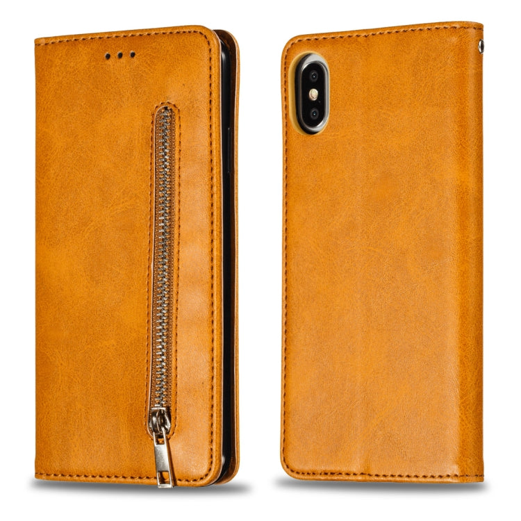 For iPhone X / XS Calf Texture Zipper Magnetic Horizontal Flip Leather Case with Wallet & Holder & Card Slots
