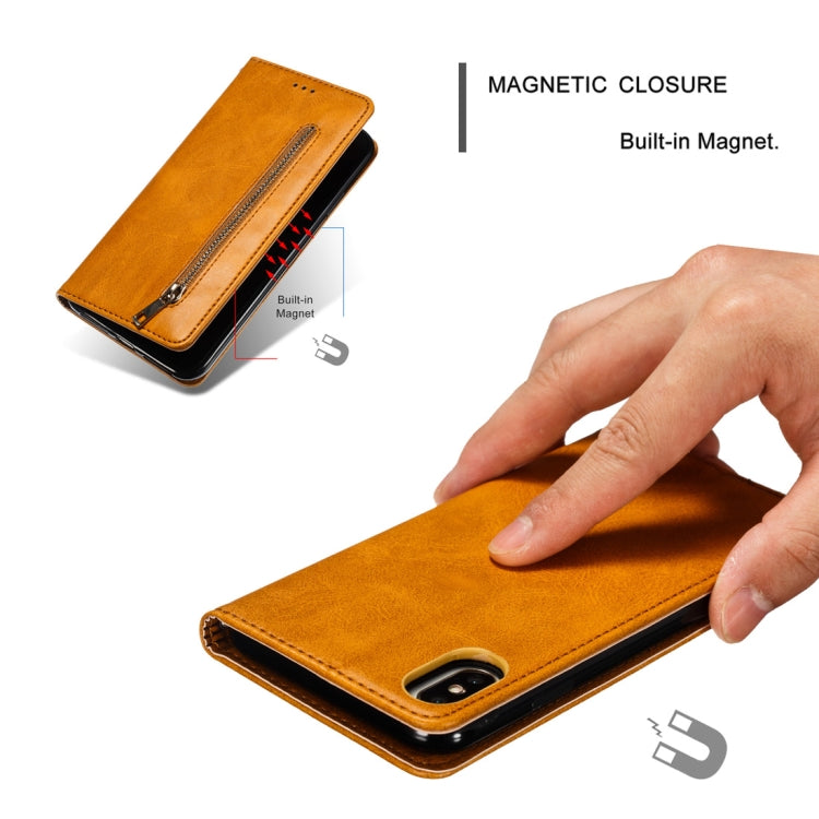 For iPhone X / XS Calf Texture Zipper Magnetic Horizontal Flip Leather Case with Wallet & Holder & Card Slots