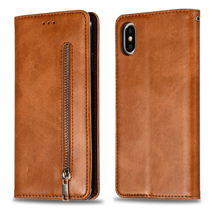 For iPhone X / XS Calf Texture Zipper Magnetic Horizontal Flip Leather Case with Wallet & Holder & Card Slots