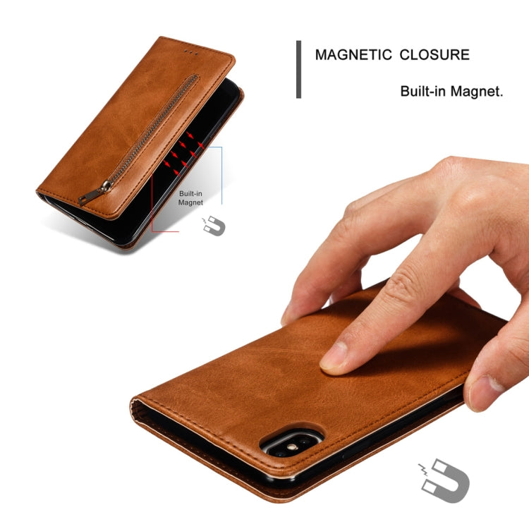 For iPhone X / XS Calf Texture Zipper Magnetic Horizontal Flip Leather Case with Wallet & Holder & Card Slots