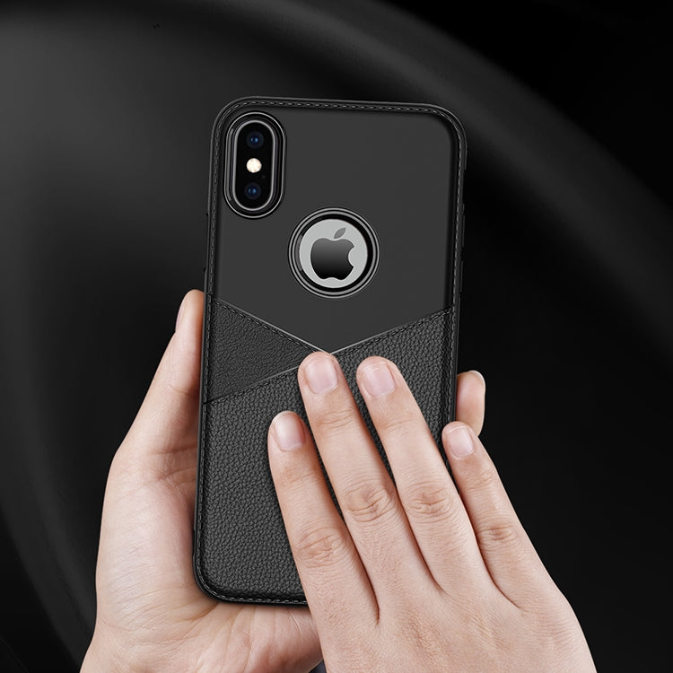 For iPhone X / XS Ultra-thin Shockproof Soft TPU + Leather Case(Blue)
