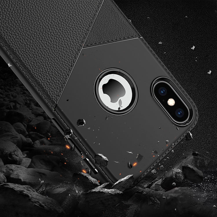 For iPhone X / XS Ultra-thin Shockproof Soft TPU + Leather Case(Blue)