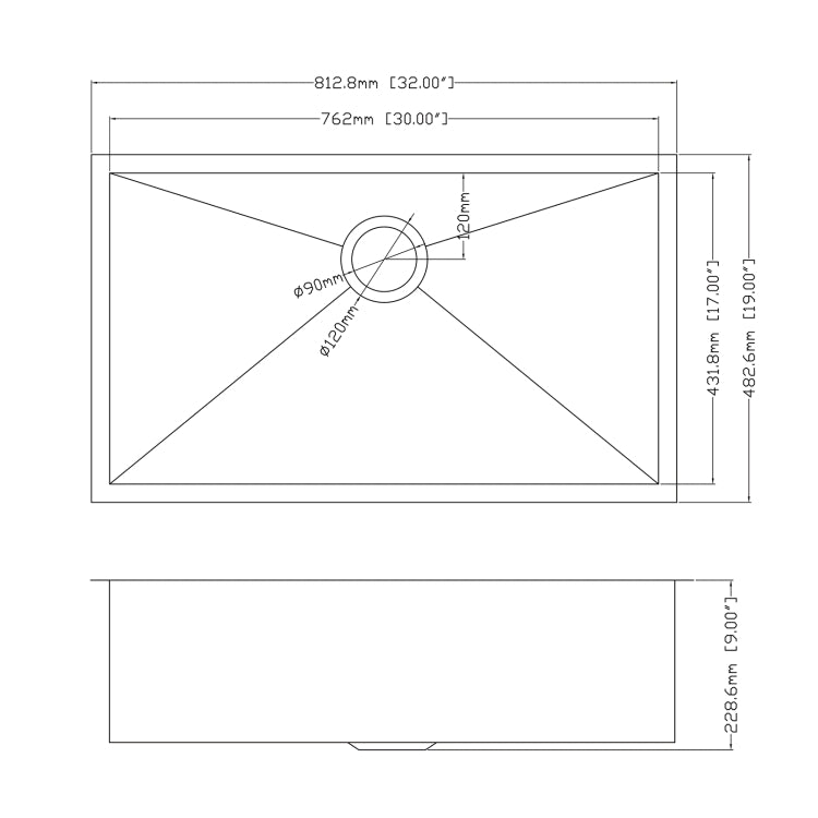 [US Warehouse] Stainless Steel Single Bowl Kitchen Sink, Size: 32 x 19 x 9 inch