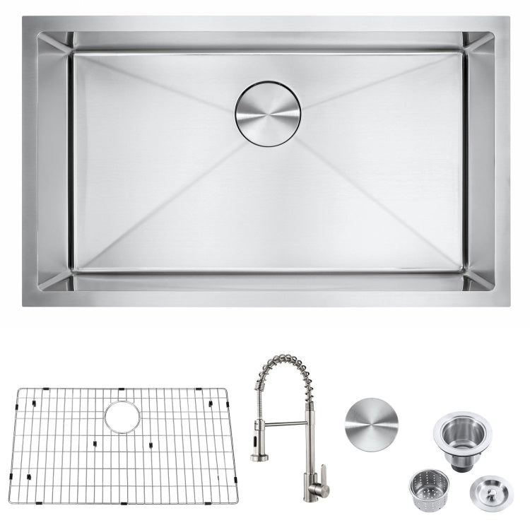 [US Warehouse] Stainless Steel Kitchen Sink Combination with Faucet, Size: 30x18x9 inch