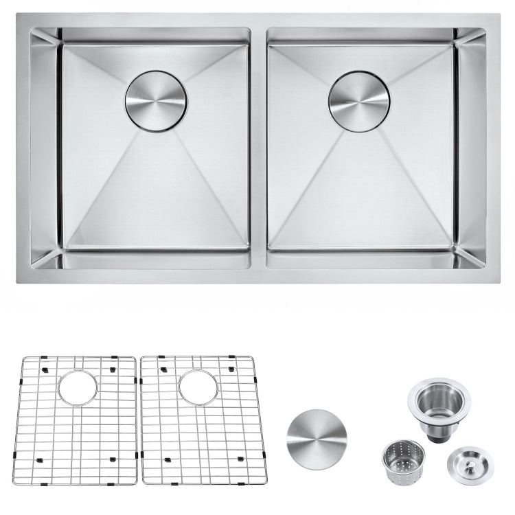 [US Warehouse] Stainless Steel Double Bowl Kitchen Sink, Size: 32x18x9 inch