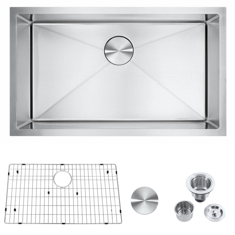 [US Warehouse] Stainless Steel Single Bowl Kitchen Sink, Size: 30x18x9 inch