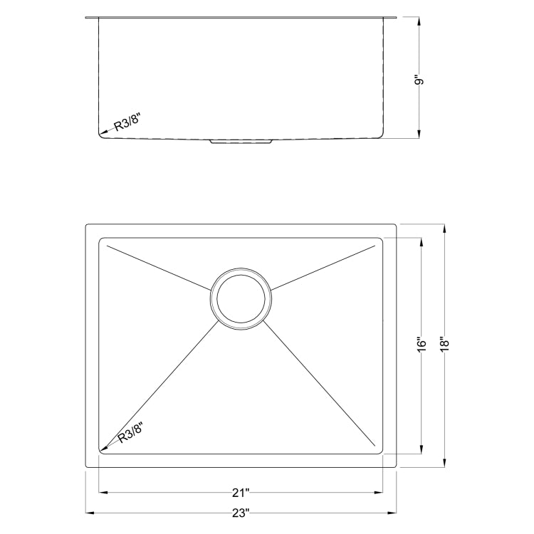 [US Warehouse] Stainless Steel Single Bowl Kitchen Sink, Size: 23x18x9 inch