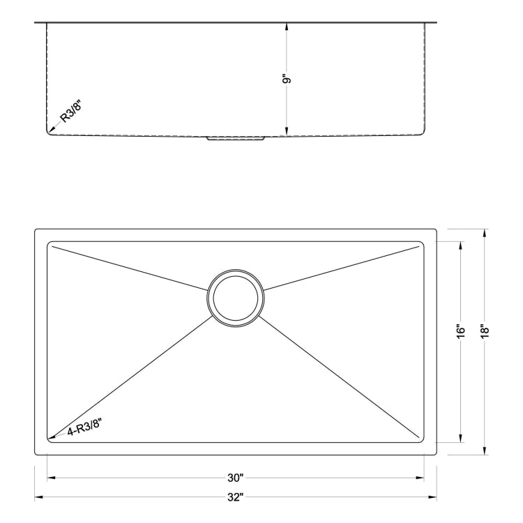 [US Warehouse] Stainless Steel Single Bowl Kitchen Sink, Size: 32x18x9 inch