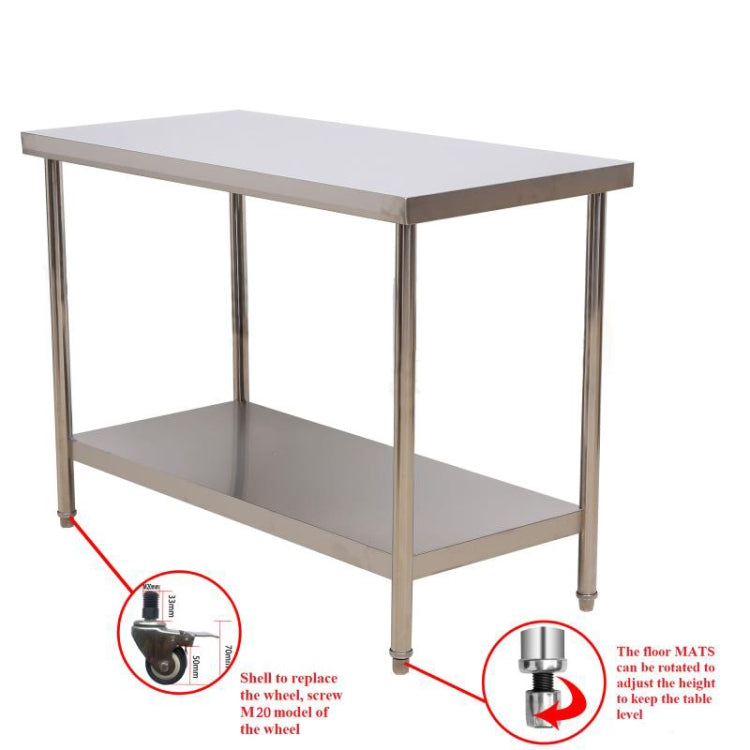 [US Warehouse] Heavy Duty Stainless Steel Workbench Kitchen Food Preparation Table Double Shelf, Size: 48 x 35 x 24 inch