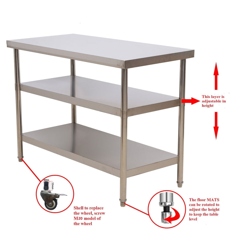 [US Warehouse] Heavy Duty Stainless Steel Workbench Kitchen Food Preparation Table Three-layers Shelf, Size: 60 x 35 x 24 inch