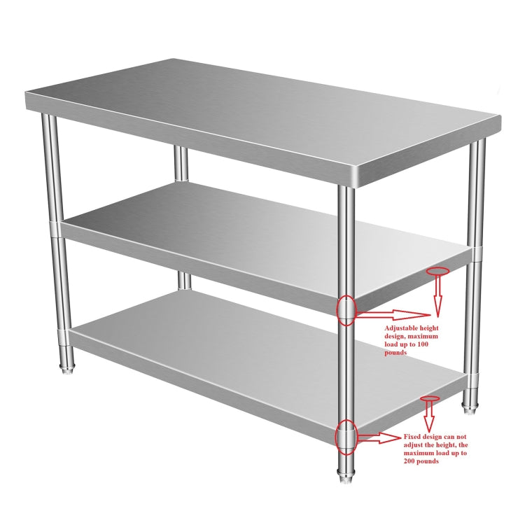 [US Warehouse] Heavy Duty Stainless Steel Workbench Kitchen Food Preparation Table Three-layers Shelf, Size: 60 x 35 x 24 inch