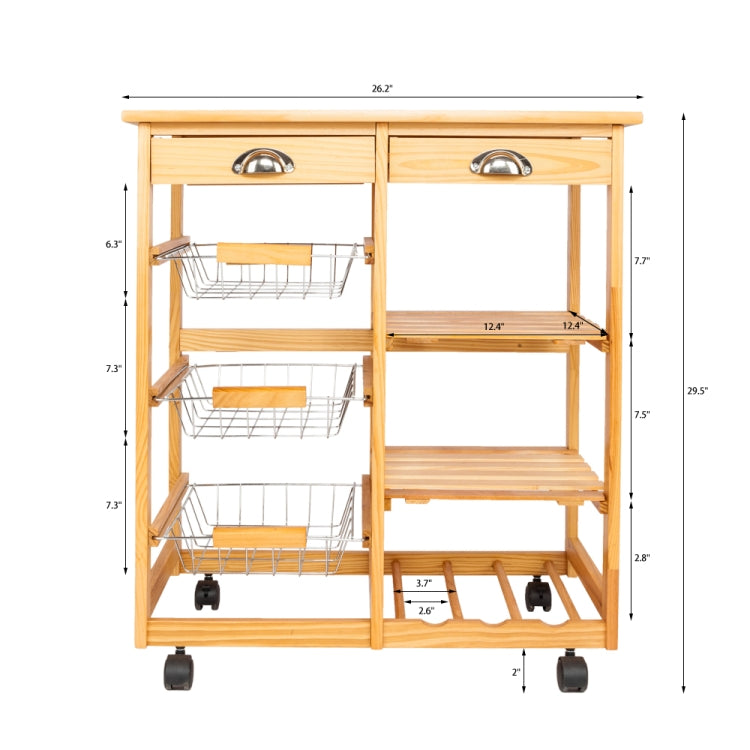 [US Warehouse] 360-degree Universal Wheel Movable Double-row Shelf Kitchen Dining Room Storage Cabinet Dining Car, Size: 67 x 37 x 75cm