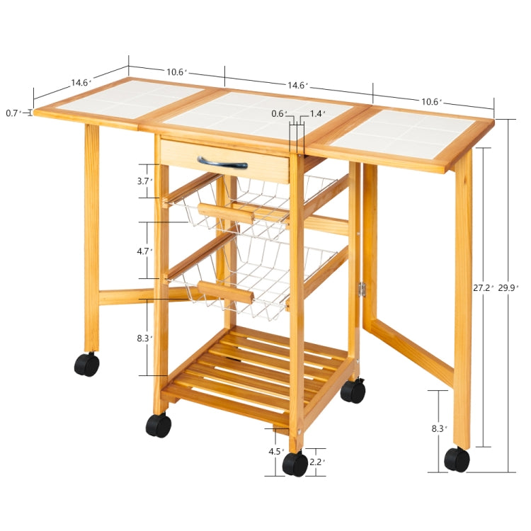 [US Warehouse] Multifunctional Movable, Foldable Kitchen Table & Dining Cart & Storage Rack, Size: 91 x 37 x 75cm(Brown)