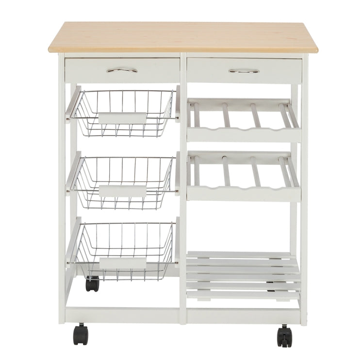 [US Warehouse] Movable Kitchen Dining Cart Rack With 2 Drawers & 2 Wine Racks & 3 Baskets, Size: 67 x 37.5 x 76cm(White)